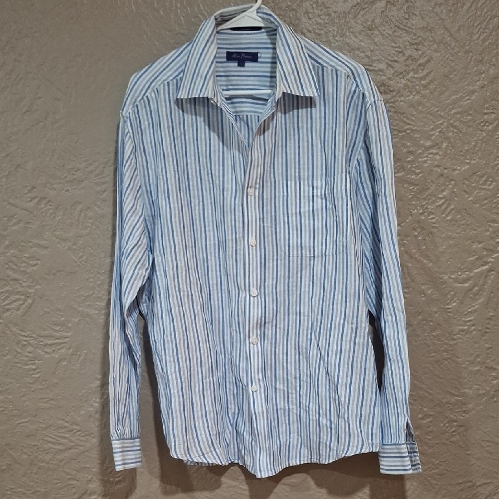 Alan Flusser Blue and White Casual Button Down Shirt